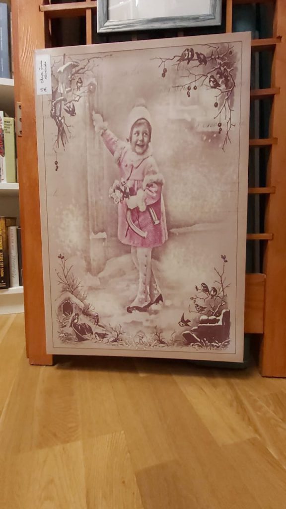 Tableau ancien fillette tons rose